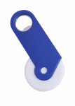 Abridor  de Garrafa e Cortador de Pizza de plástico em três cores Vermelho, Azul e Preto.