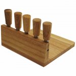 Kit queijo 6 pçs (base de madeira + 5 pçs)