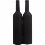 Kit vinho com 4 peças, estojo plástico no formato de garrafa.