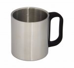 Caneca de inox com tampa e bússola, capacidade para 200 ml.