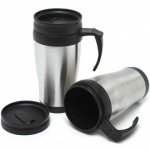 Caneca de Inox, com capacidade para 400 ml.