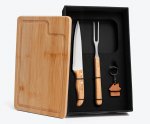 Kit Para Churrasco Em Bambu / Inox Com Chaveiro - 4 Pçs