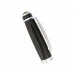 Caneta de metal, com detalhes pratas.