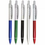 Caneta semi-metal com 6 anéis em diversas cores.