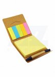 Bloco de anotações ecológico com post-its, marcadores de páginas e caneta.