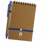 BLOCO DE ANOTAÇÕES ECOLOGICO + CANETA ECOLOGICA, NA COR MARROM COM AZUL E MARROM COM PRETO CLARO.