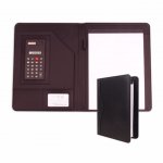 Pasta convenção com calculadora, material em couro sintético.