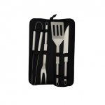 Kit churrasco com 3 peças em Inox, estojo em nylon resistente, com placa de metal para gravação.