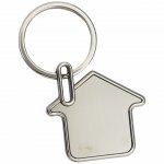 CHAVEIRO DE METAL EM FORMATO DE CASA, NA COR PRATA.