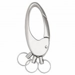 Chaveiro mosquetão de metal brilhante, com 3 argolas.