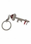 Chaveiro de metal com formato de carro, com abridor de garrafa.