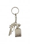 Chaveiro de metal, em forma de pistola de pintura.