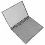 Espelho de bolso retangular, duplo e com material em plástico resistente.  