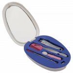 Kit manicure com 5 peças em estojo de plástico com espelho.
