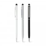 Esferográfica em alumínio, clipe e ponteira touch.